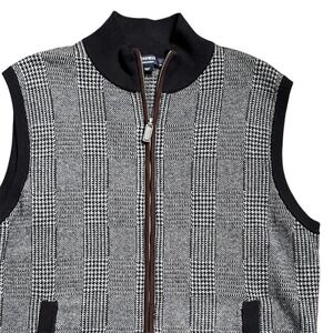 CREMEUX Collection Mens Full Zip Plaid Vest Sweater L Pima Cotton Cashmere Blend